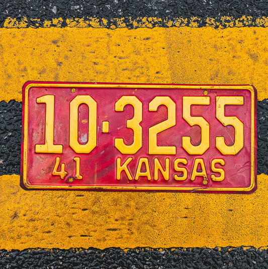 Photo of a 1941 Kansas License Plate Auto Tag Garage Decor Vintage 10 3255 with original patina