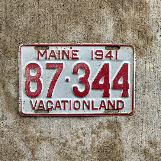 Photo of a 1941 Maine License Plate Auto Tag 1 Vintage Garage 87 344 with original patina