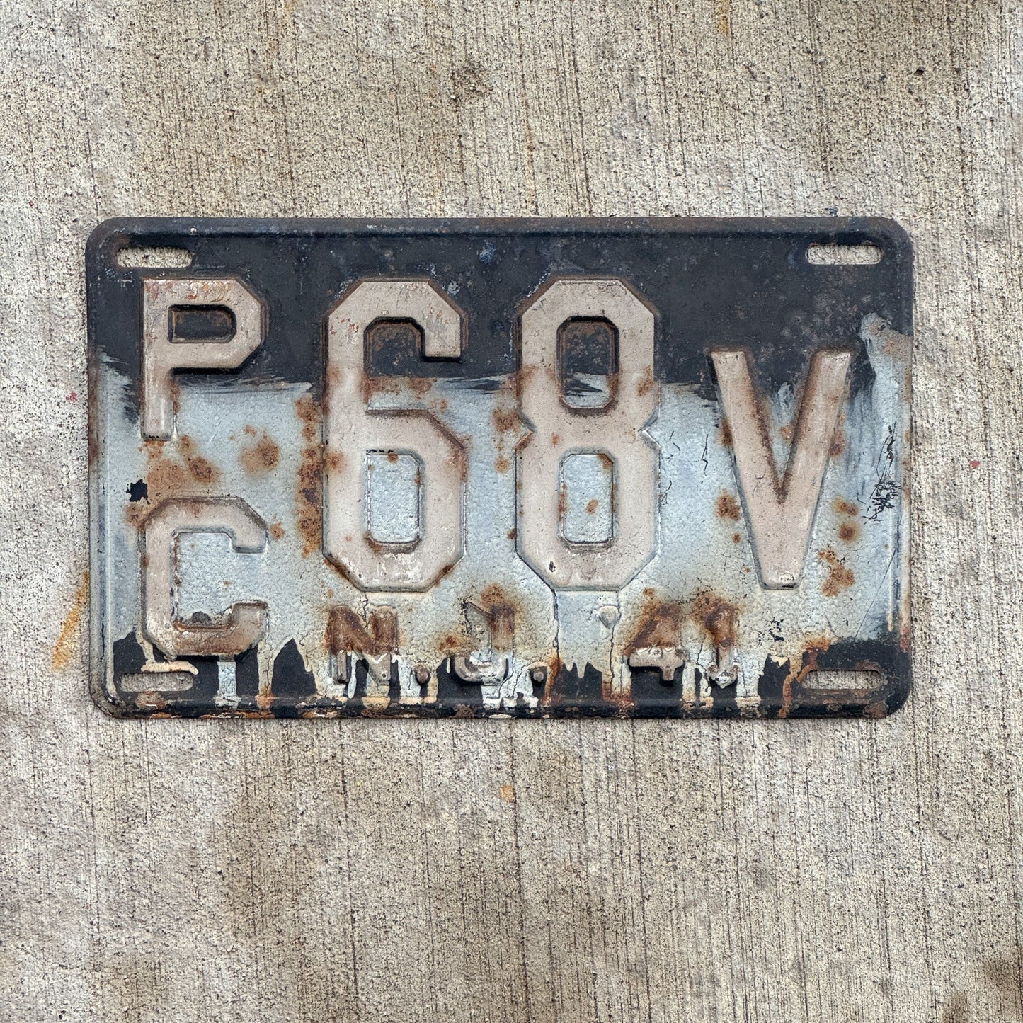 Photo of a 1941 New Jersey License Plate Auto Tag 1 Vintage Garage PC 68 V with original patina