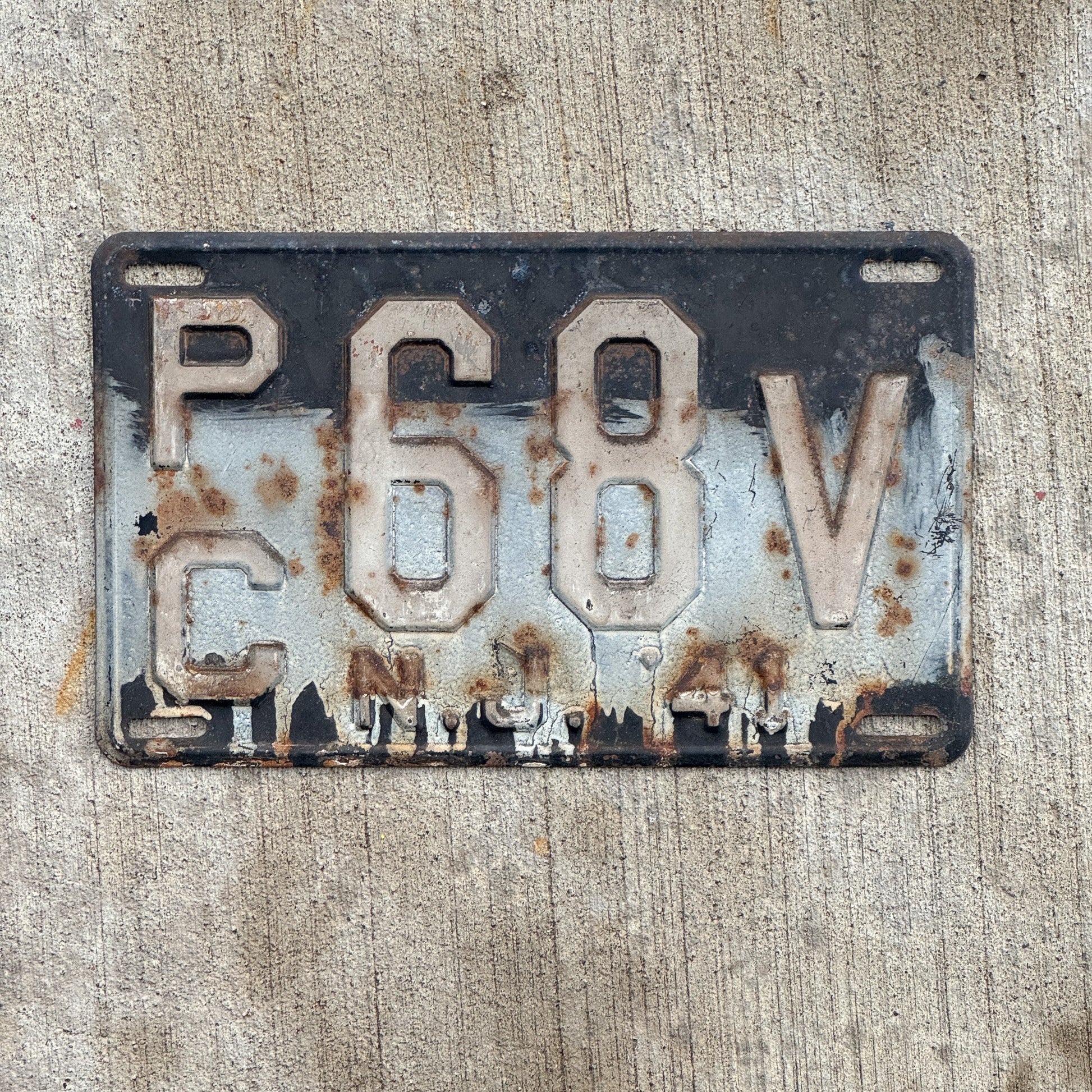 Photo of a 1941 New Jersey License Plate Auto Tag 1 Vintage Garage PC 68 V with original patina