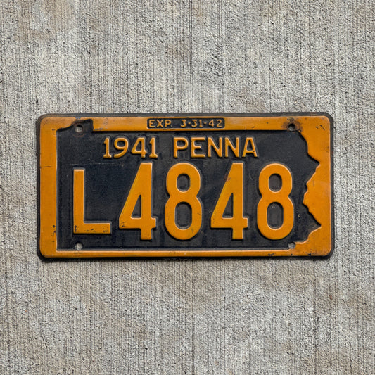 Photo of a 1941 Pennsylvania License Plate Auto Tag Garage Decor Vintage L 4848 with original patina