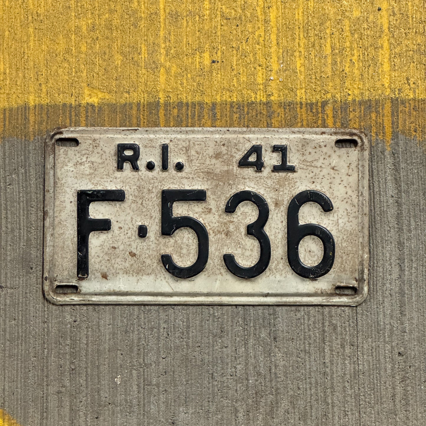 Photo of a 1941 Rhode Island License Plate Auto Tag Garage Decor Vintage F 536 with original patina