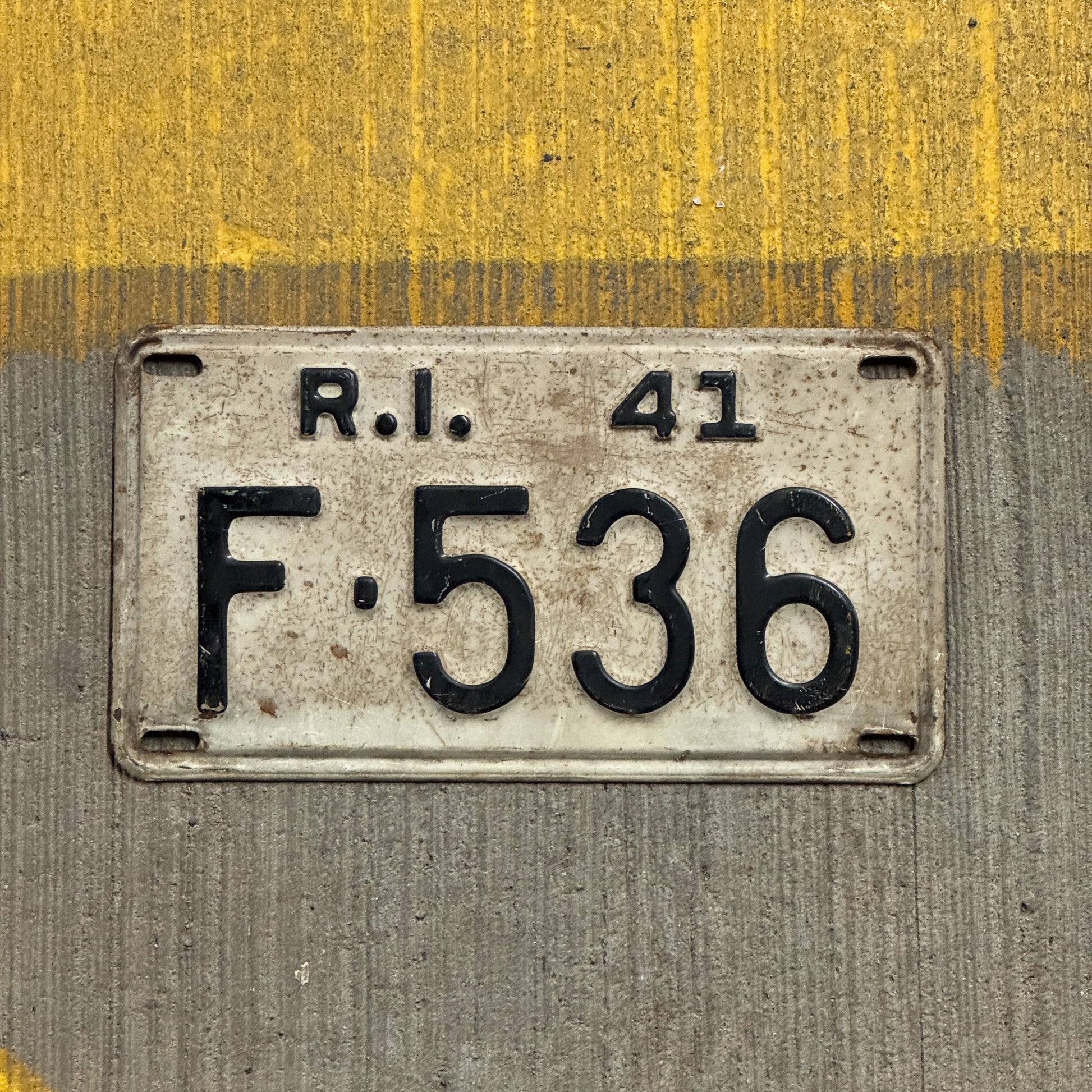 Photo of a 1941 Rhode Island License Plate Auto Tag Garage Decor Vintage F 536 with original patina