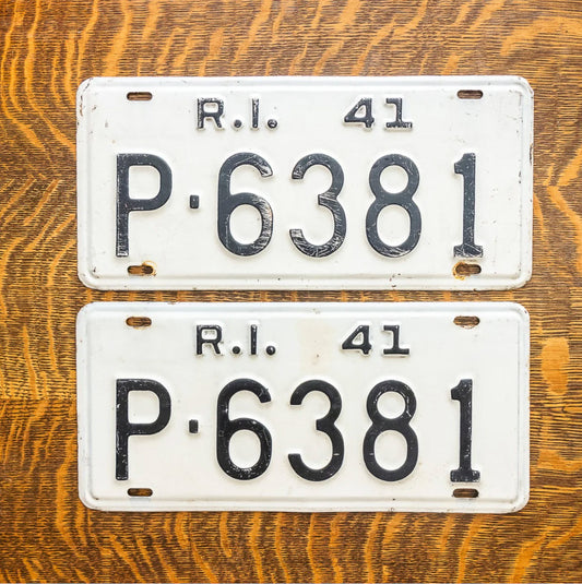 Photo of a 1941 Rhode Island License Plate Pair Auto Tag Garage Decor Vintage P 6381 with original patina