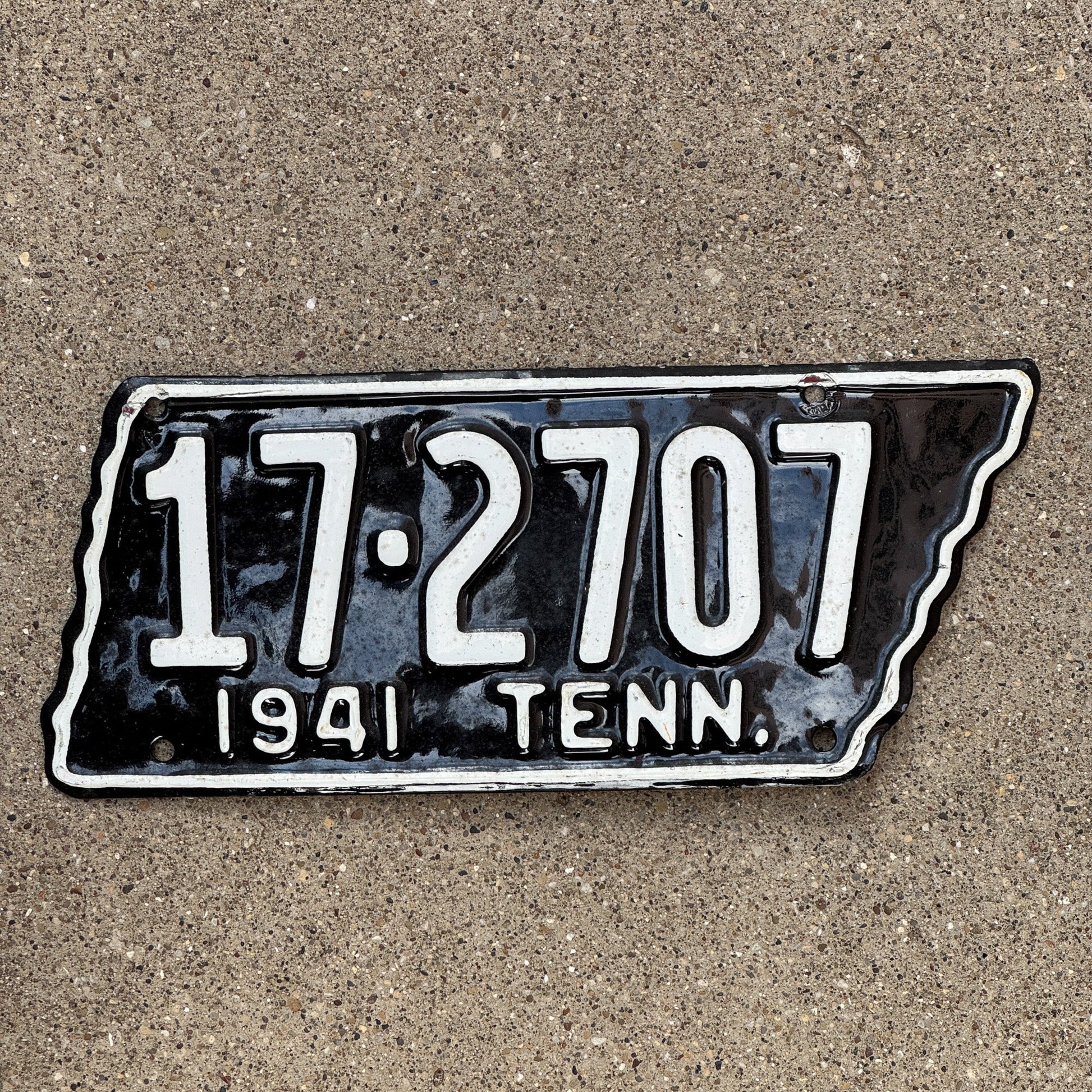 Photo of a 1941 Tennessee License Plate Auto Tag Garage Decor Vintage State Shape 17 2707
