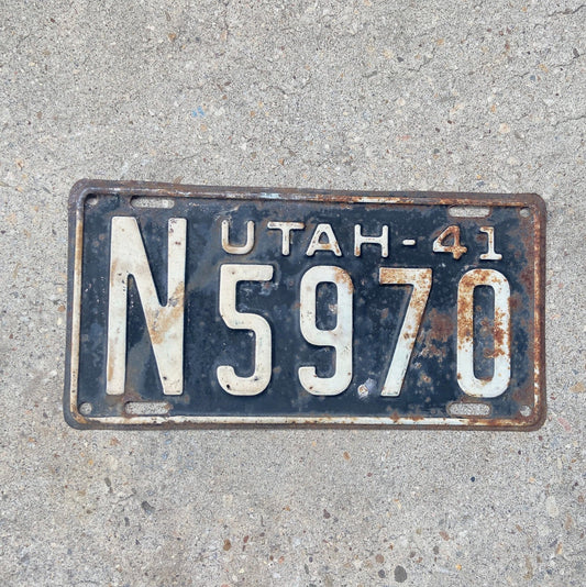 Photo of a 1941 Utah License Plate Auto Tag Garage Decor Vintage N 5970 with original patina