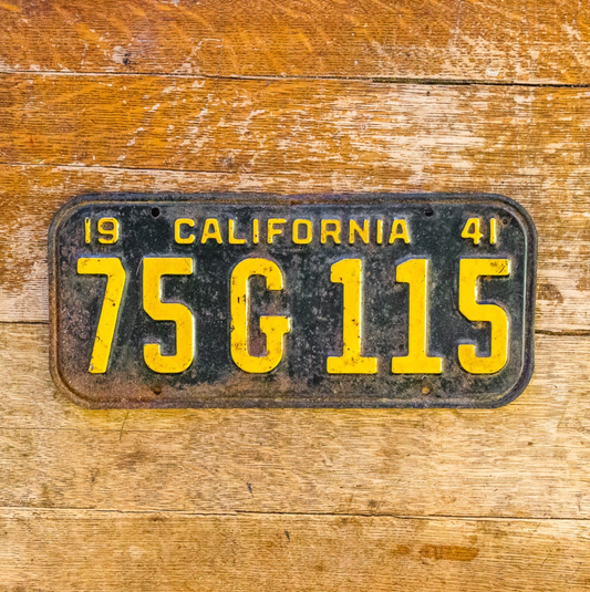 1941 California License Plate Vintage Auto Garage Decor 75G115