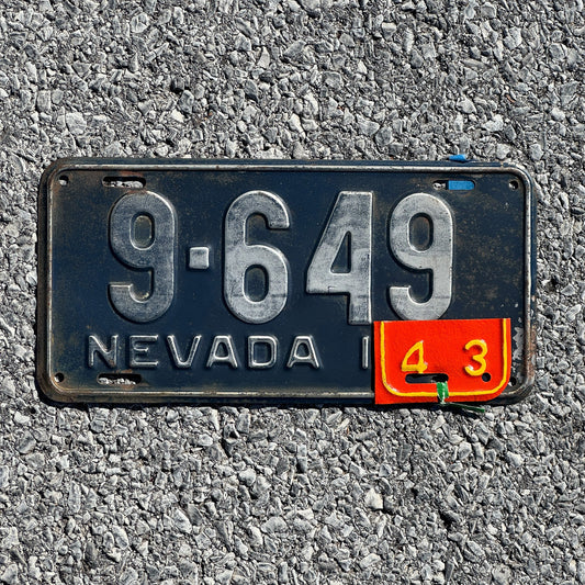 Photo of a 1942 1943 Nevada License Plate Auto Tag Garage Decor Vintage Four Digit Low Number 9 649
