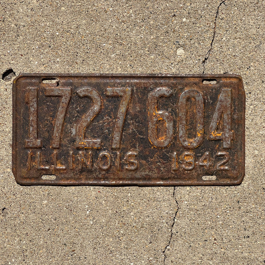 Photo of a 1942 Illinois License Plate Auto Tag Garage Decor Vintage 1727 604