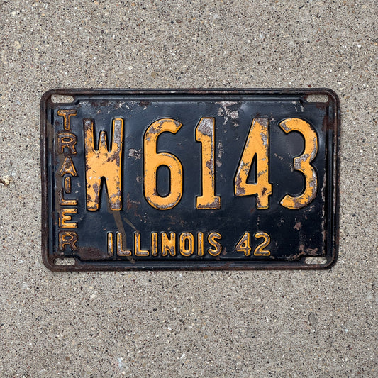 Photo of a 1942 Illinois Trailer License Plate Auto Tag Garage Decor Vintage W 6143 with original patina