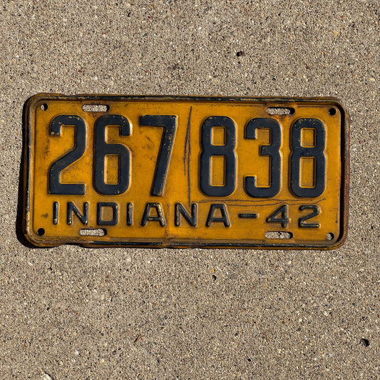 Photo of a 1942 Indiana License Plate Auto Tag Garage Decor Vintage 267 838