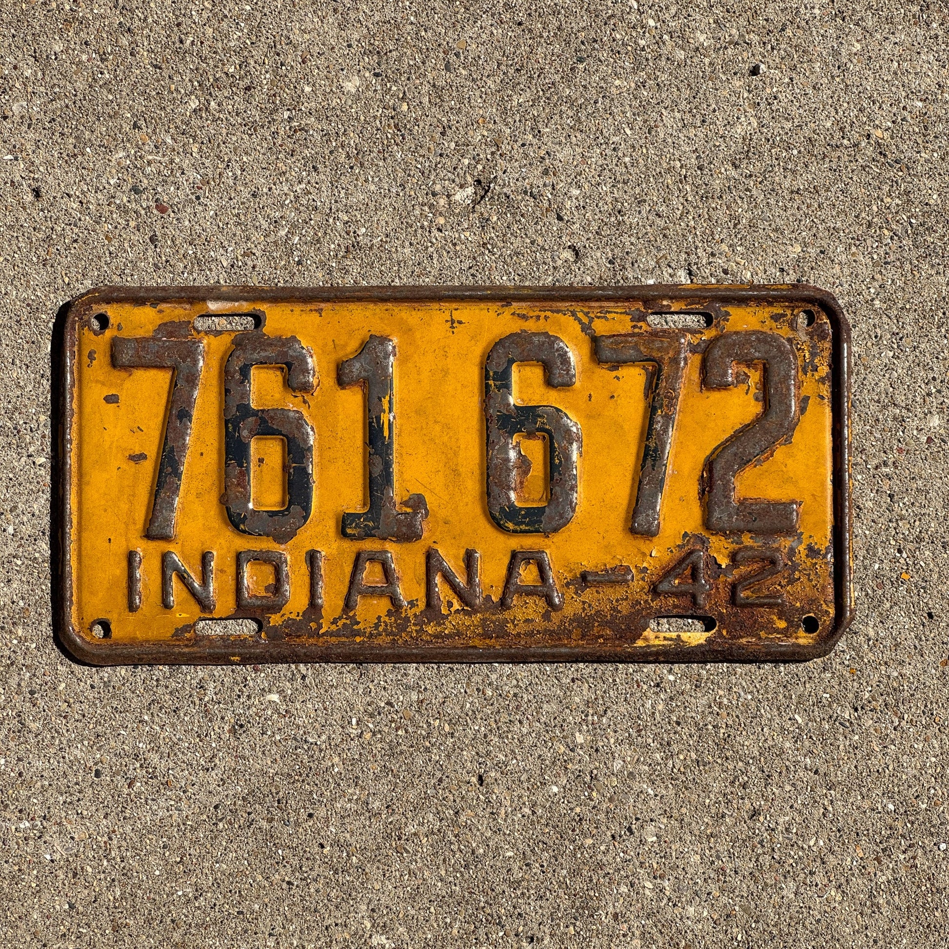 Photo of a 1942 Indiana License Plate Auto Tag Garage Decor Vintage 761 672