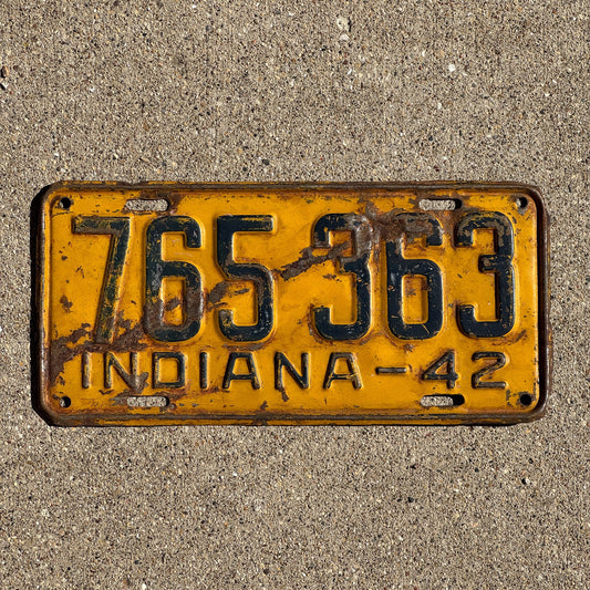 Photo of a 1942 Indiana License Plate Auto Tag Garage Decor Vintage 765 363