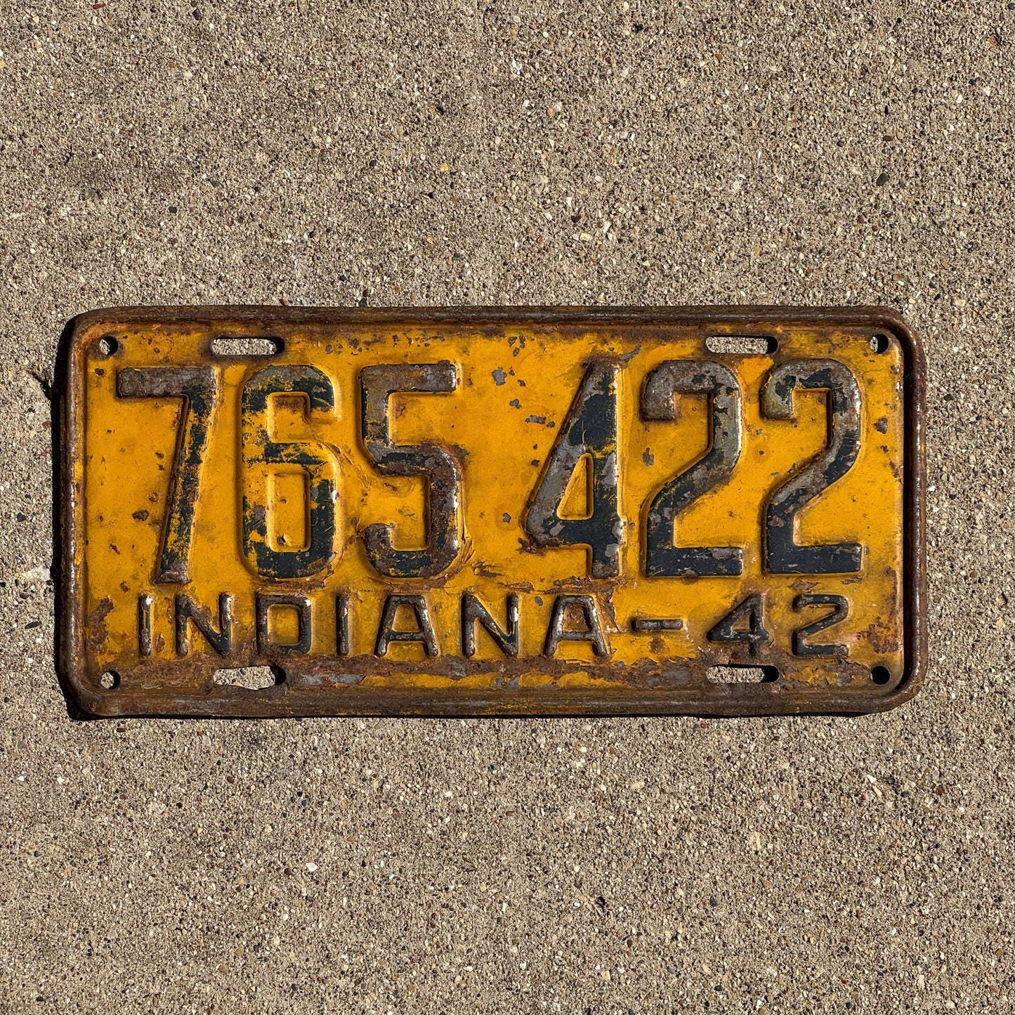 Photo of a 1942 Indiana License Plate Auto Tag Garage Decor Vintage 765 422