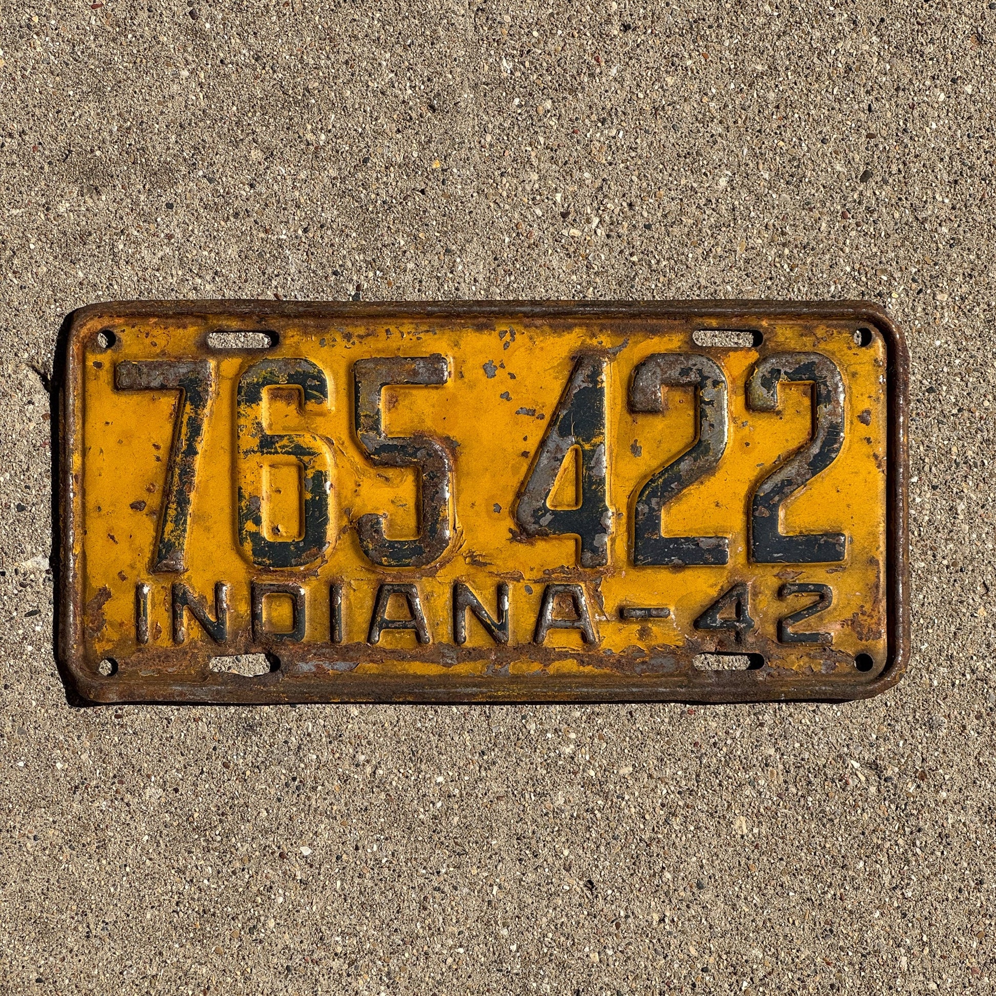 Photo of a 1942 Indiana License Plate Auto Tag Garage Decor Vintage 765 422