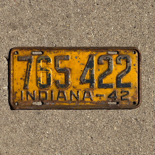 Photo of a 1942 Indiana License Plate Auto Tag Garage Decor Vintage 765 422