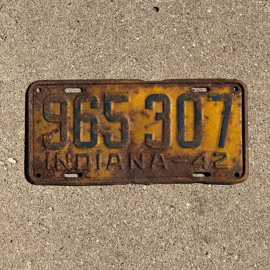 Photo of a 1942 Indiana License Plate Auto Tag Garage Decor Vintage 965 307