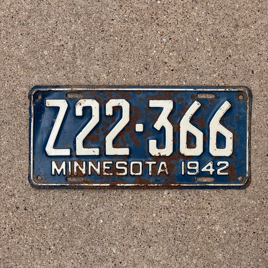 Photo of a 1942 Minnesota TRAILER License Plate Auto Tag Garage Decor Vintage Blue White Z 22366