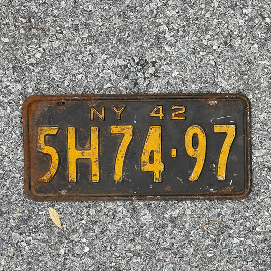 Photo of a 1942 New York License Plate Auto Tag Garage Decor Vintage 5H 47 97