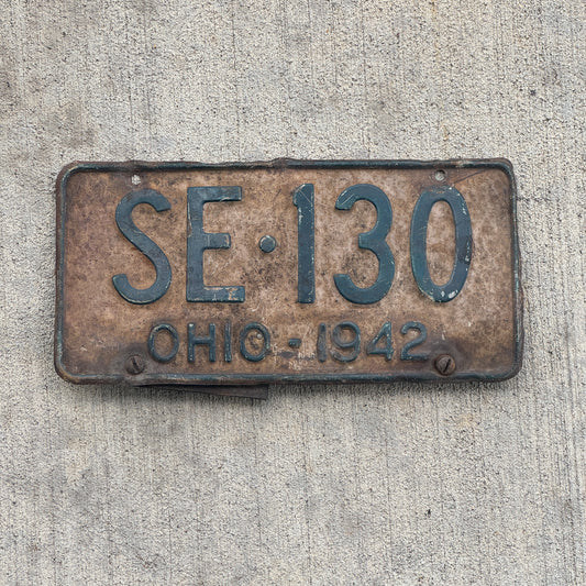 Photo of a 1942 Ohio License Plate Auto Tag Garage Decor Vintage SE 130 with original patina
