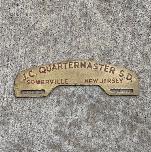 Photo of a 1942 Somerville Quartermaster Sub-Depot New Jersey Fiberboard License Plate Topper Auto Tag Garage Decor Vintage Army with original patina