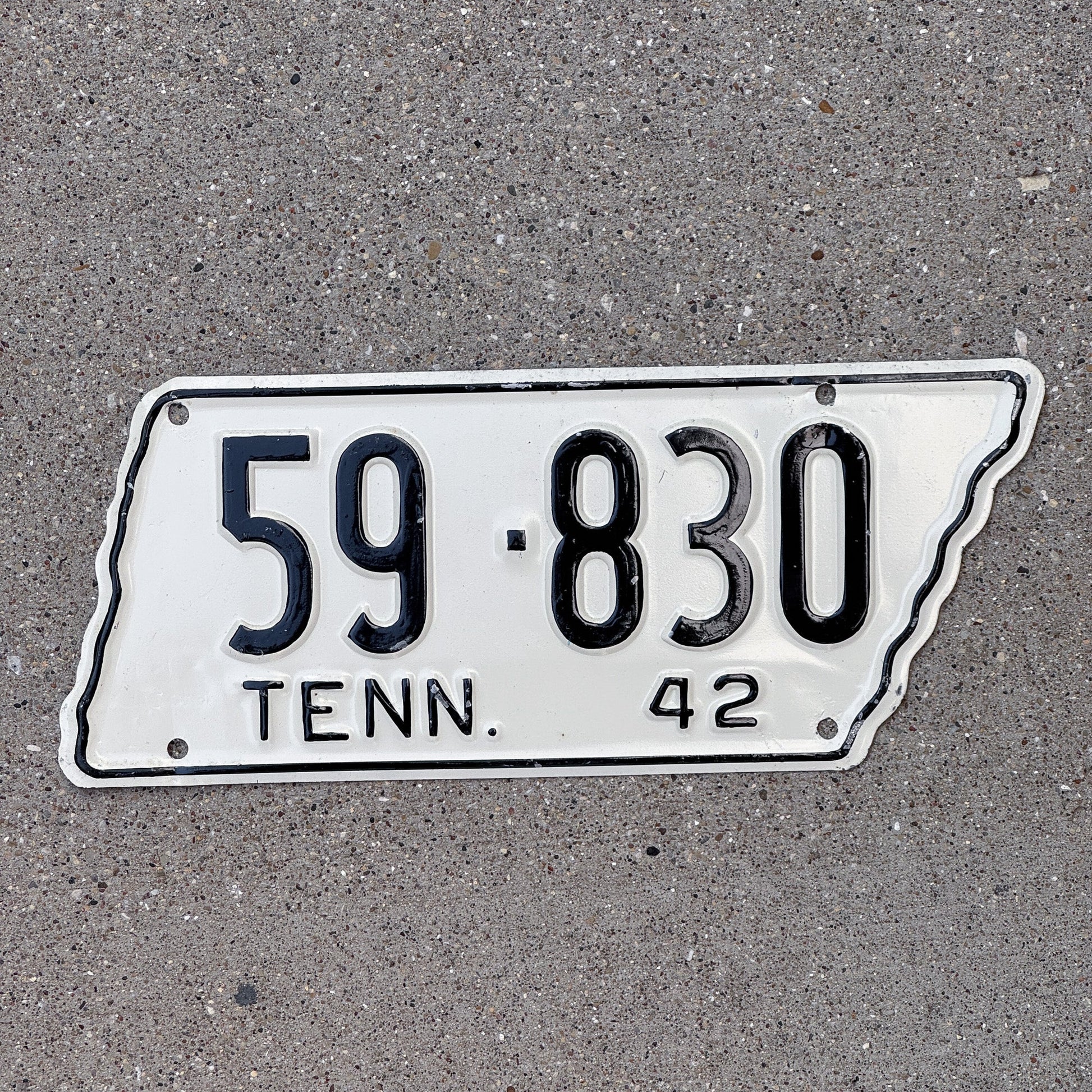 Photo of a 1942 Tennessee License Plate Auto Tag Garage Decor Vintage State Shape 59 830