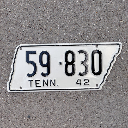 Photo of a 1942 Tennessee License Plate Auto Tag Garage Decor Vintage State Shape 59 830