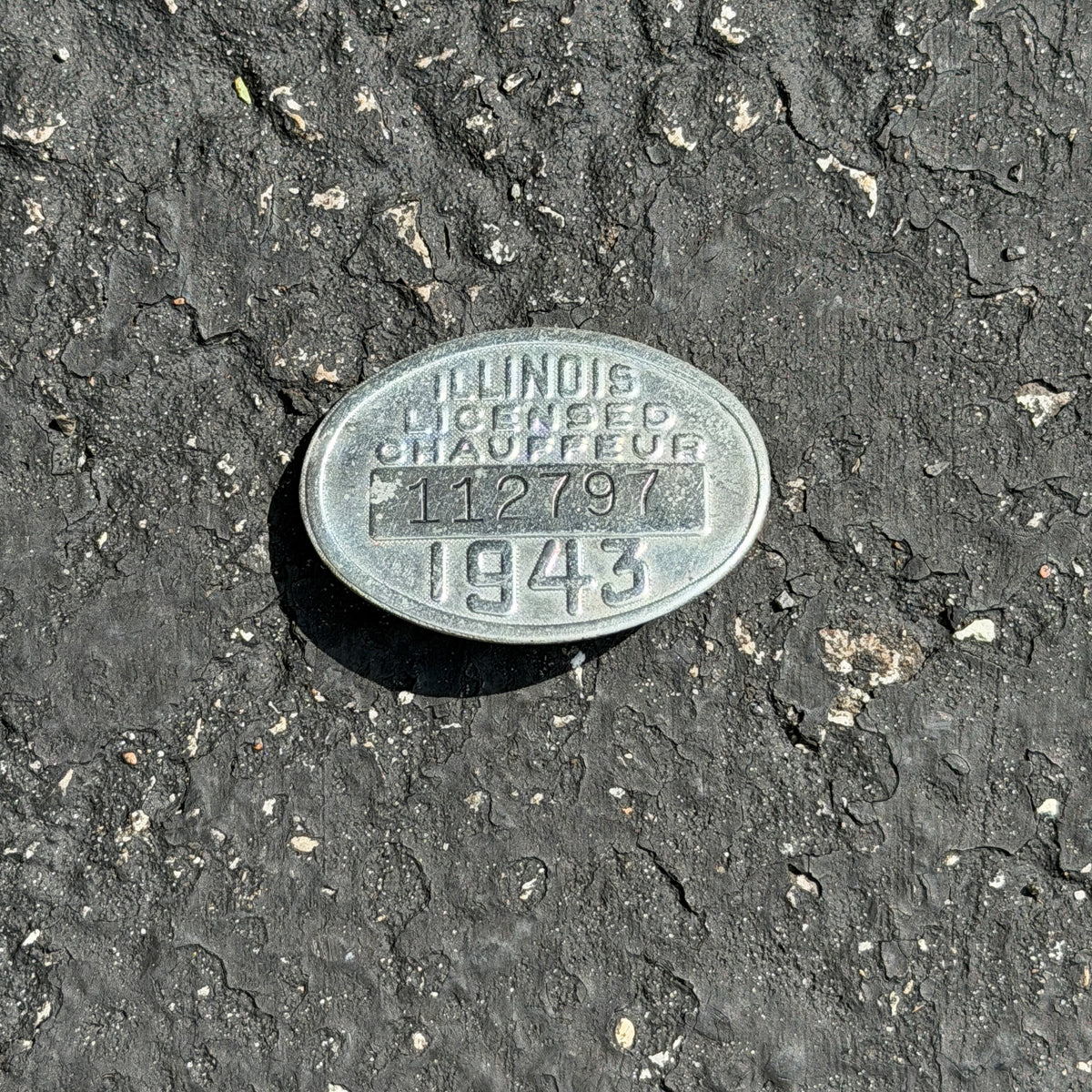 Photo of a 1943 Chauffeur Badge Illinois Chauffeur Badge Auto Tag Garage Decor Vintage
 112797 with original patina