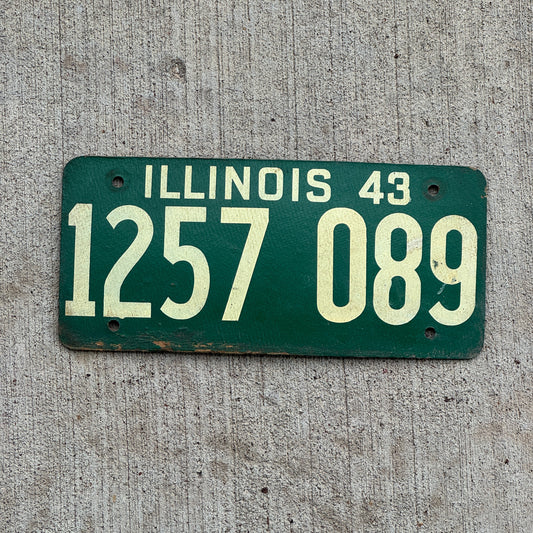 Photo of a 1943 Illinois Fiberboard License Plate Auto Tag Garage Decor Vintage 1 257 089 with original patina