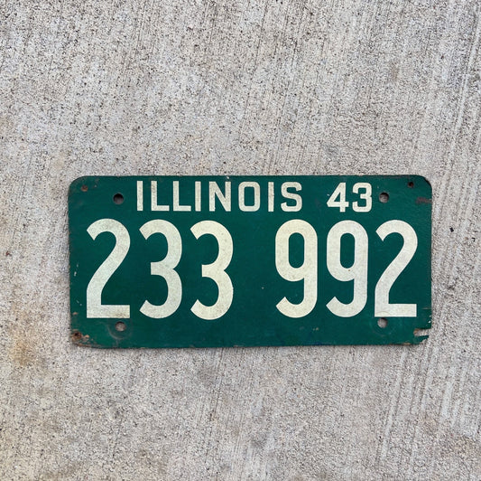 Photo of a 1943 Illinois Fiberboard License Plate Auto Tag Garage Decor Vintage 233 992 with original patina