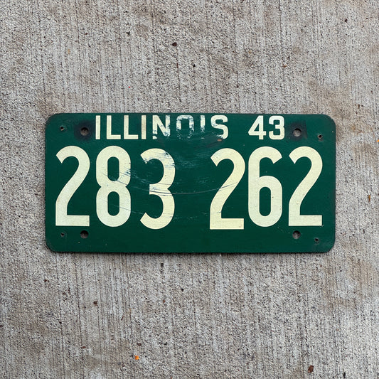 Photo of a 1943 Illinois Fiberboard License Plate Auto Tag Garage Decor Vintage 283 262 with original patina