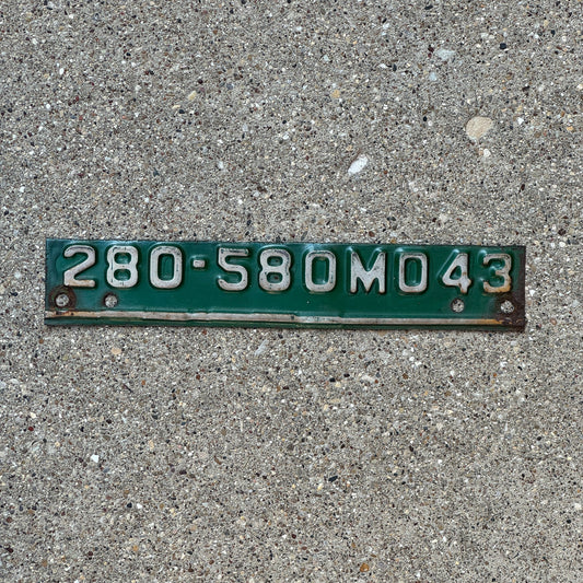Photo of a 1943 Missouri Tab License Plate Auto Tag Garage Decor Vintage Strip 280 580