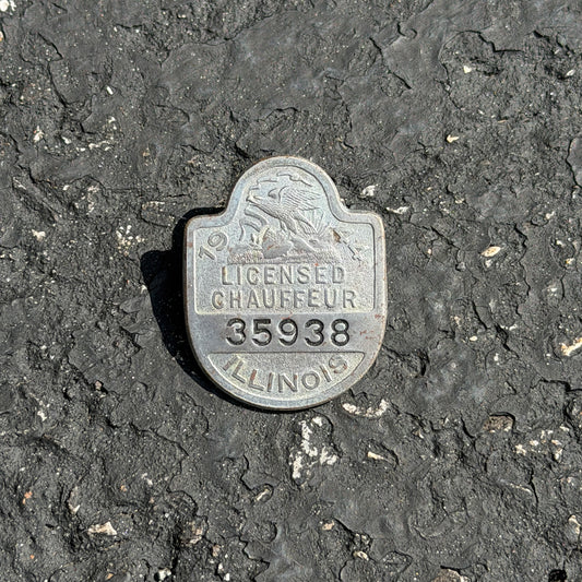 Photo of a 1944 Chauffeur Badge Illinois Chauffeur Badge Auto Tag Garage Decor Vintage
 35938 with original patina