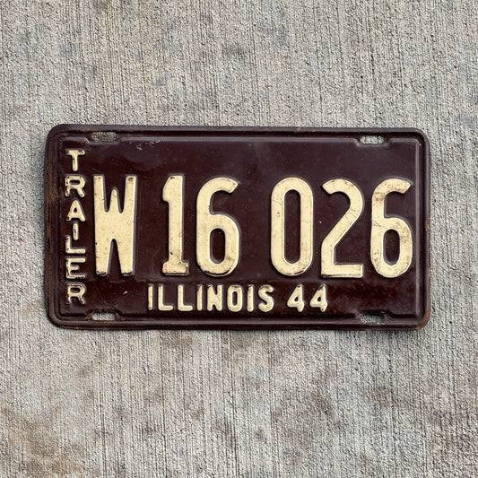 Photo of a 1944 Illinois Trailer License Plate Auto Tag Garage Decor Vintage W 16 026 with original patina