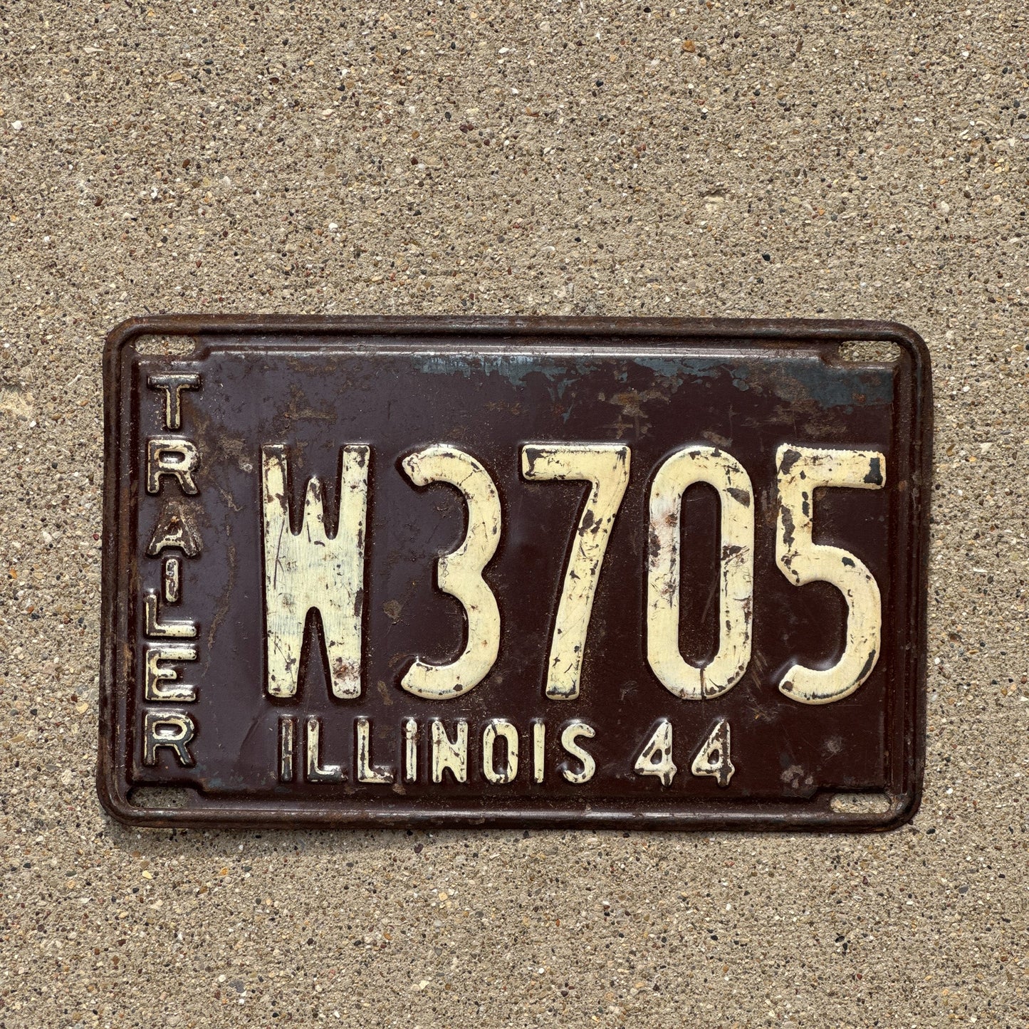 Photo of a 1944 Illinois Trailer License Plate Auto Tag Garage Decor Vintage W 3705