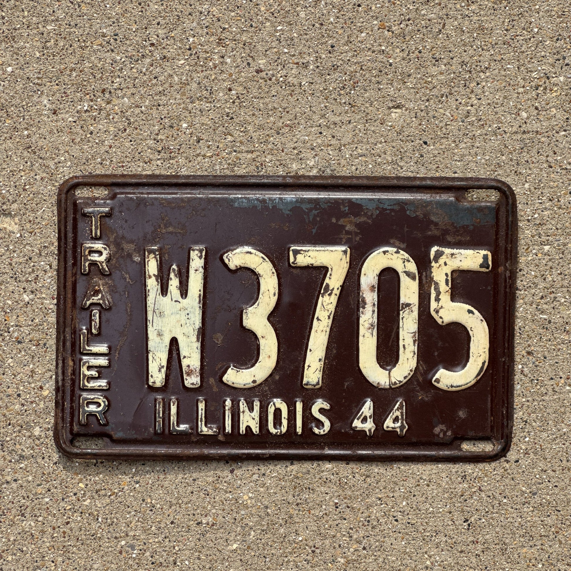 Photo of a 1944 Illinois Trailer License Plate Auto Tag Garage Decor Vintage W 3705