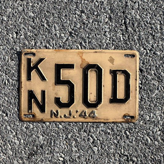 Photo of a 1944 New Jersey License Plate Auto Tag Garage Decor Vintage KN50D