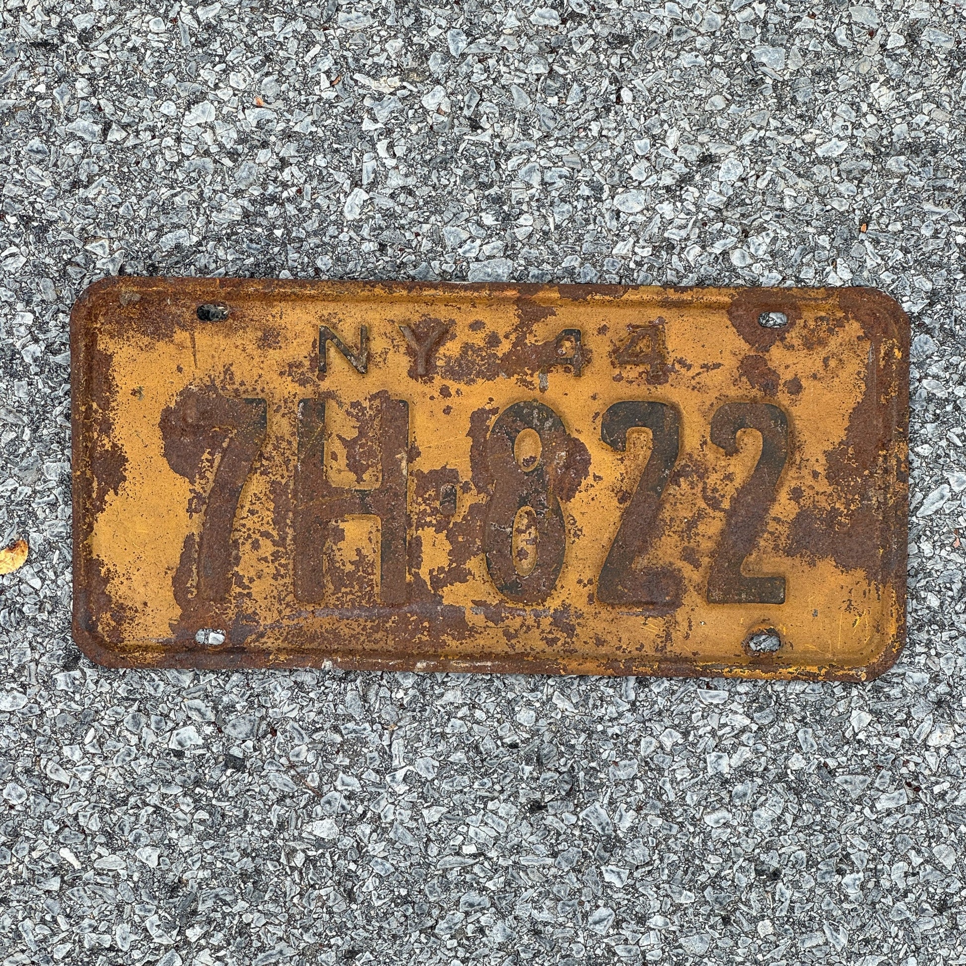 Photo of a 1944 New York License Plate Auto Tag Garage Decor Vintage Restamp WWII 7H822