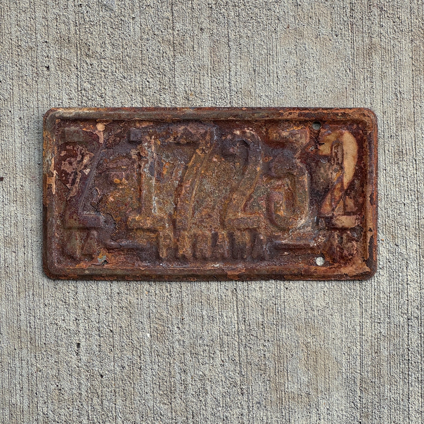 Photo of a 1944 Panama License Plate Auto Tag Garage Decor Vintage Canal Zone Zonian WWII Z 17232 with original patina