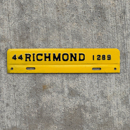 Photo of a 1944 Richmond Virginia Fiberboard Tax Strip License Plate Topper Auto Tag Garage Decor Vintage Richmond Fiberboard 1289 with original patina