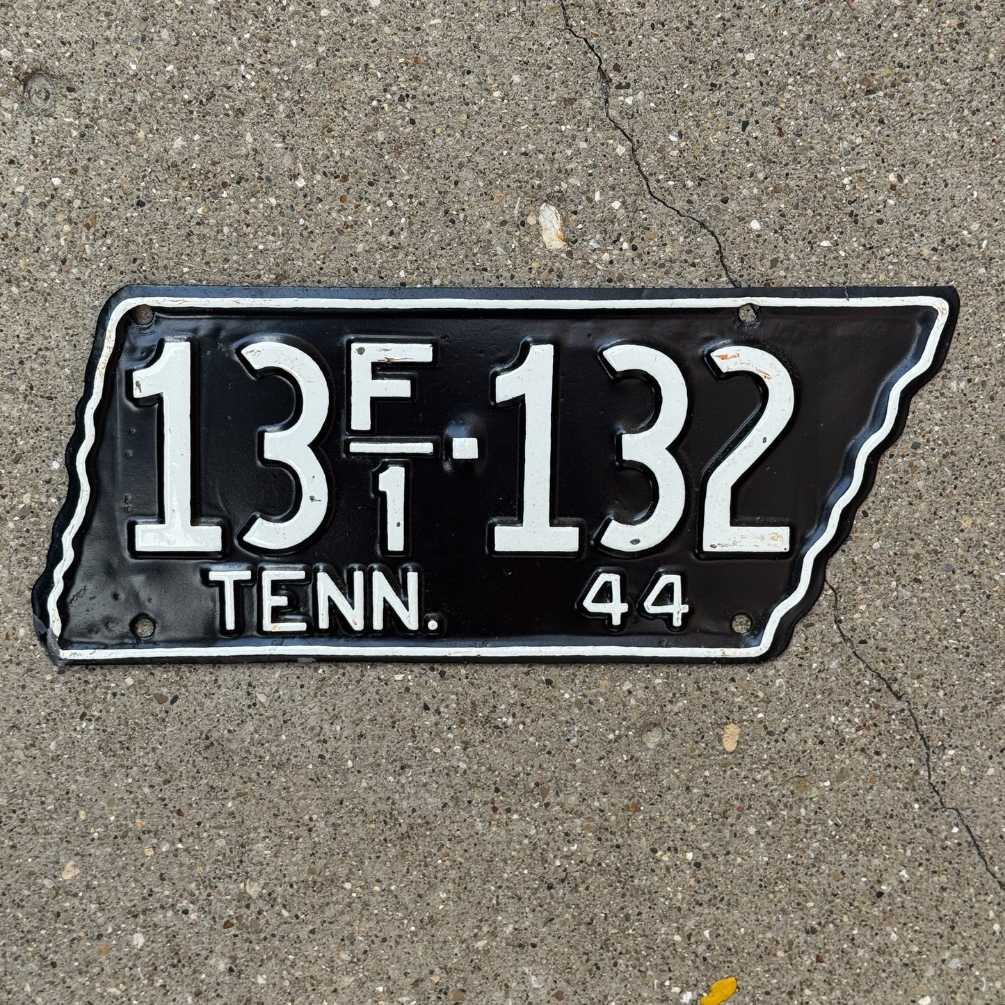 Photo of a 1944 Tennessee Farm License Plate Auto Tag Garage Decor Vintage State Shape 13 F1 132