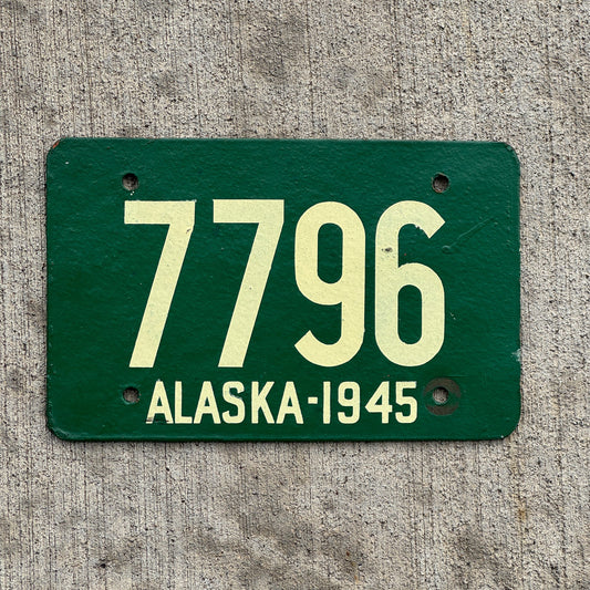Photo of a 1945 Alaska Fiberboard License Plate Auto Tag Garage Decor Vintage High Quality 7796 with original patina