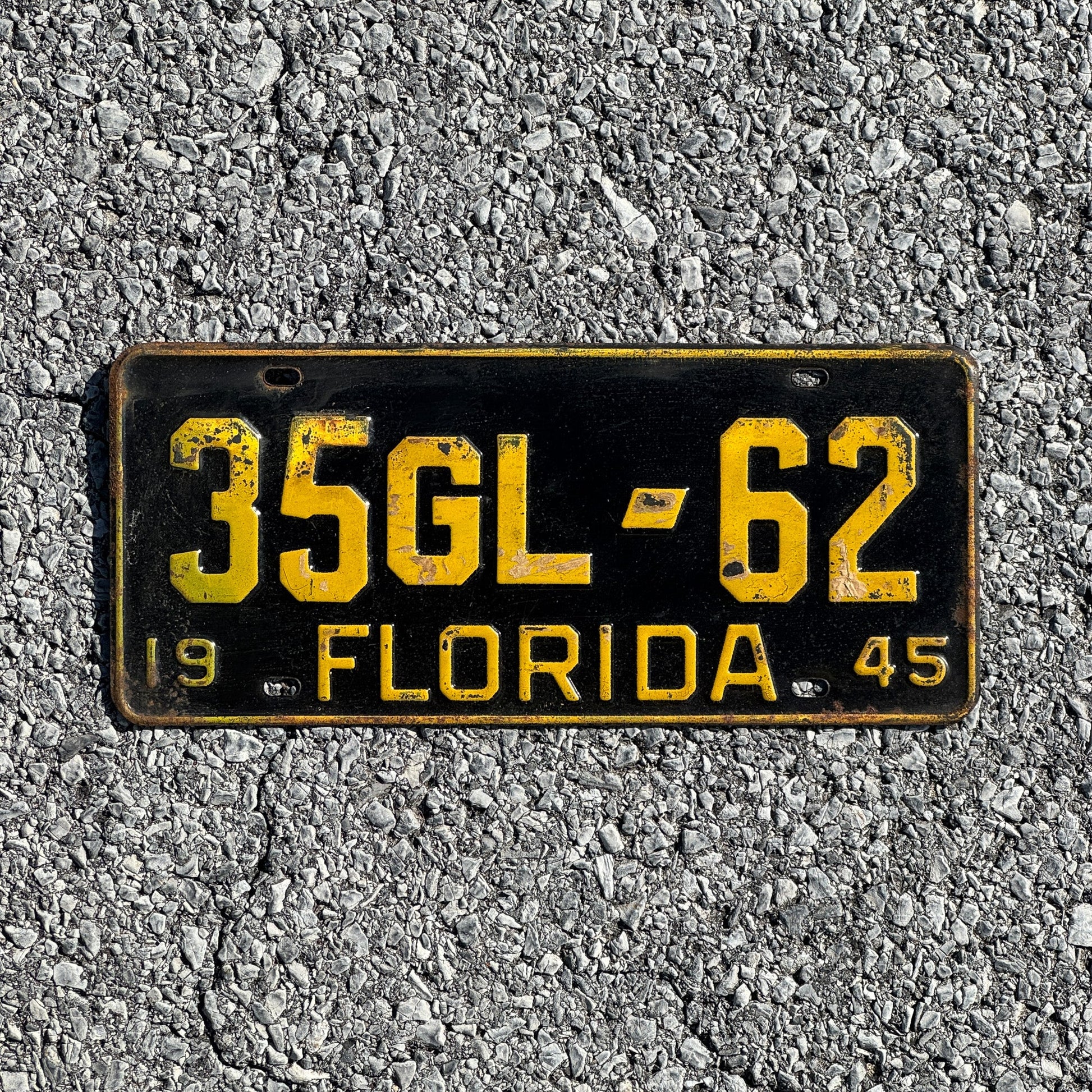 Photo of a 1945 Florida Commercial License Plate Auto Tag Garage Decor Vintage DMV Clear 35 GL 62