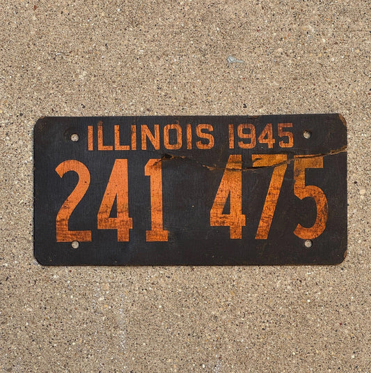 Photo of a 1945 Illinois Fiber Board License Plate Auto Tag Garage Decor Vintage 241 475