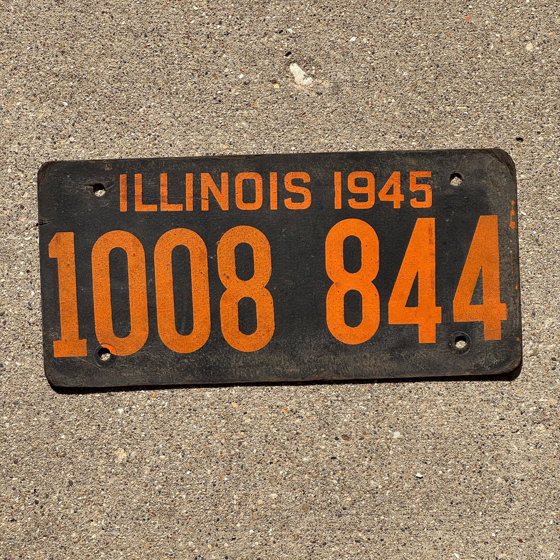 Photo of a 1945 Illinois Fiber Board Soy License Plate Auto Tag Garage Decor Vintage 1008 844