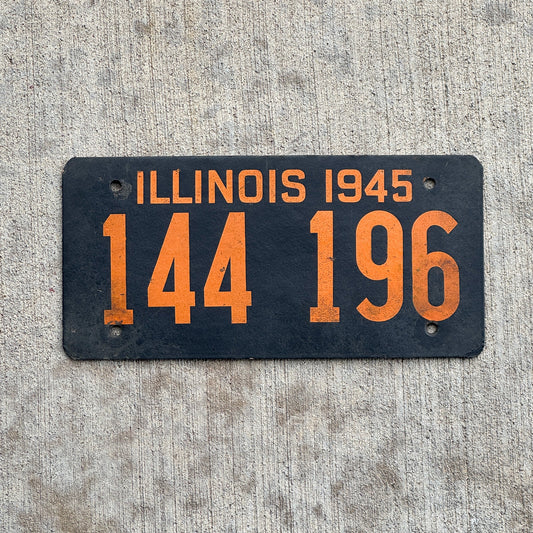 Photo of a 1945 Illinois Fiberboard License Plate Auto Tag Garage Decor Vintage 144 196 with original patina