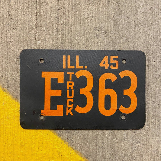 Photo of a 1945 Illinois Fiberboard Truck License Plate Auto Tag Garage Decor Vintage E 363 with original patina