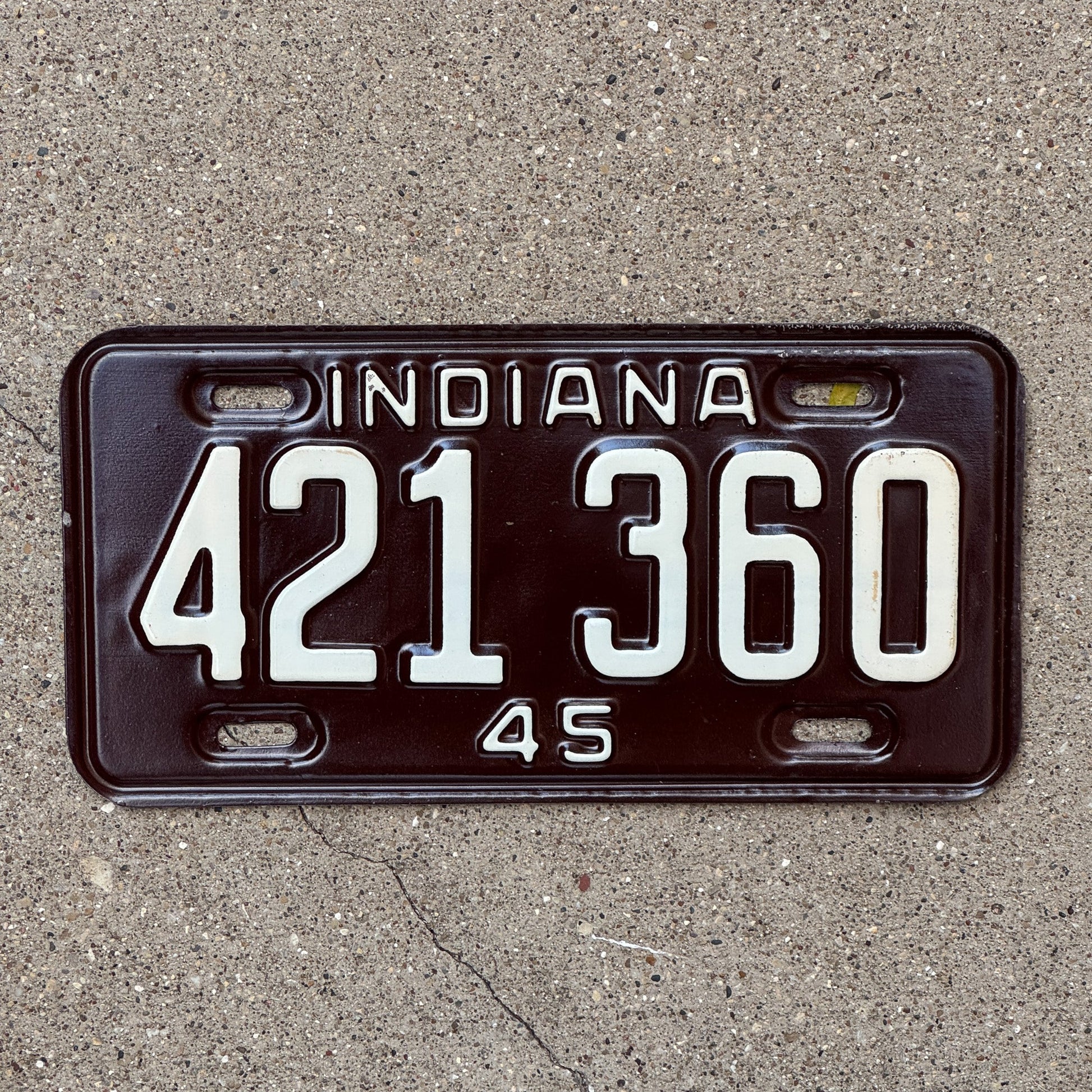 Photo of a 1945 Indiana License Plate Auto Tag Garage Decor Vintage High Quality 421360 with original patina