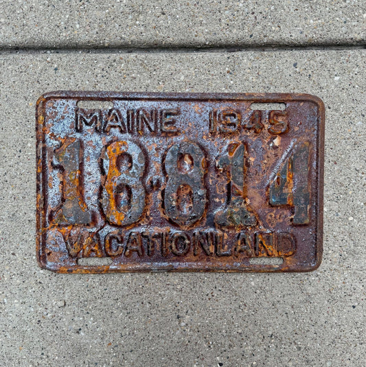 Photo of a 1945 Maine License Plate Auto Tag Garage Decor Vintage Vacationland 18814