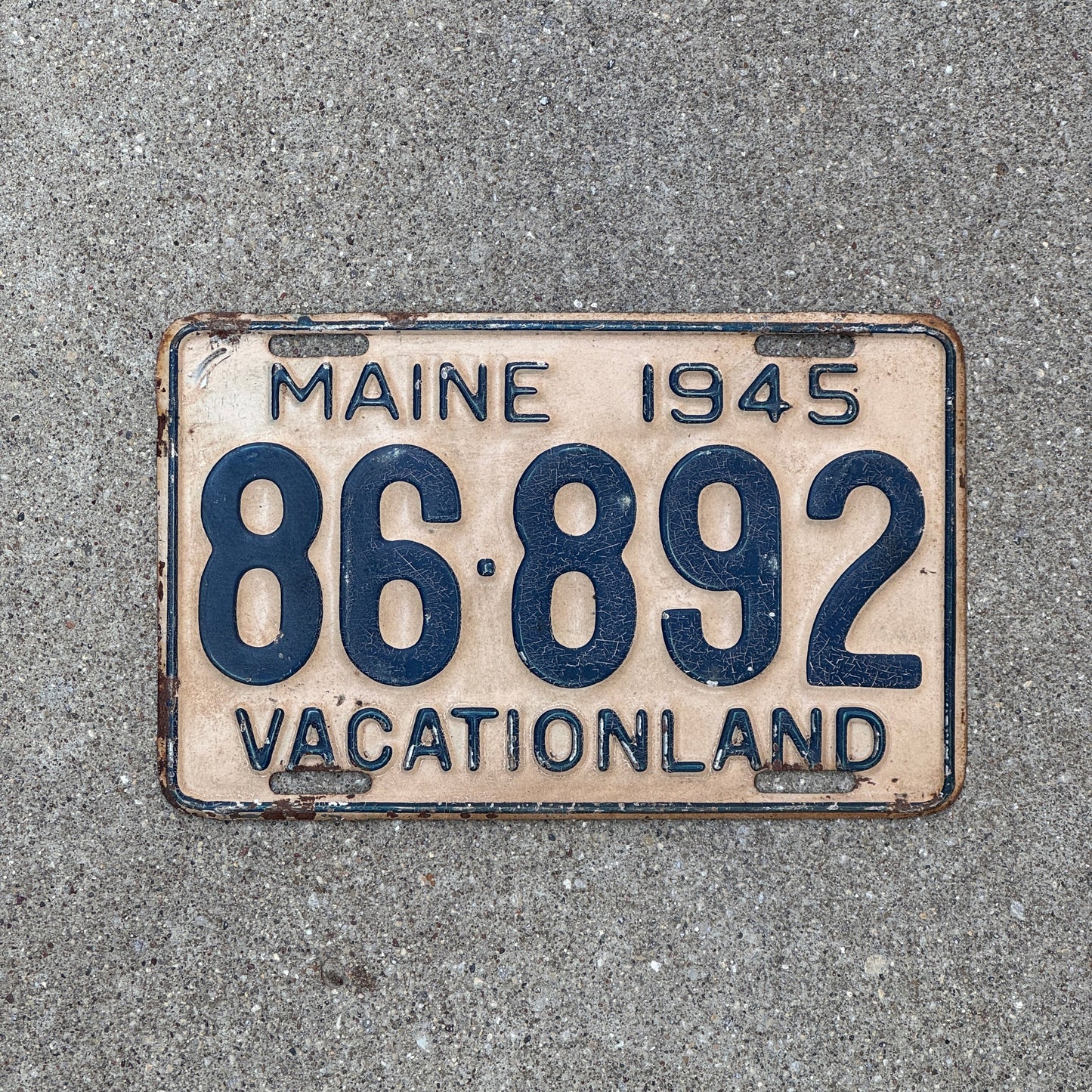 Photo of a 1945 Maine License Plate Auto Tag Garage Decor Vintage 94 536